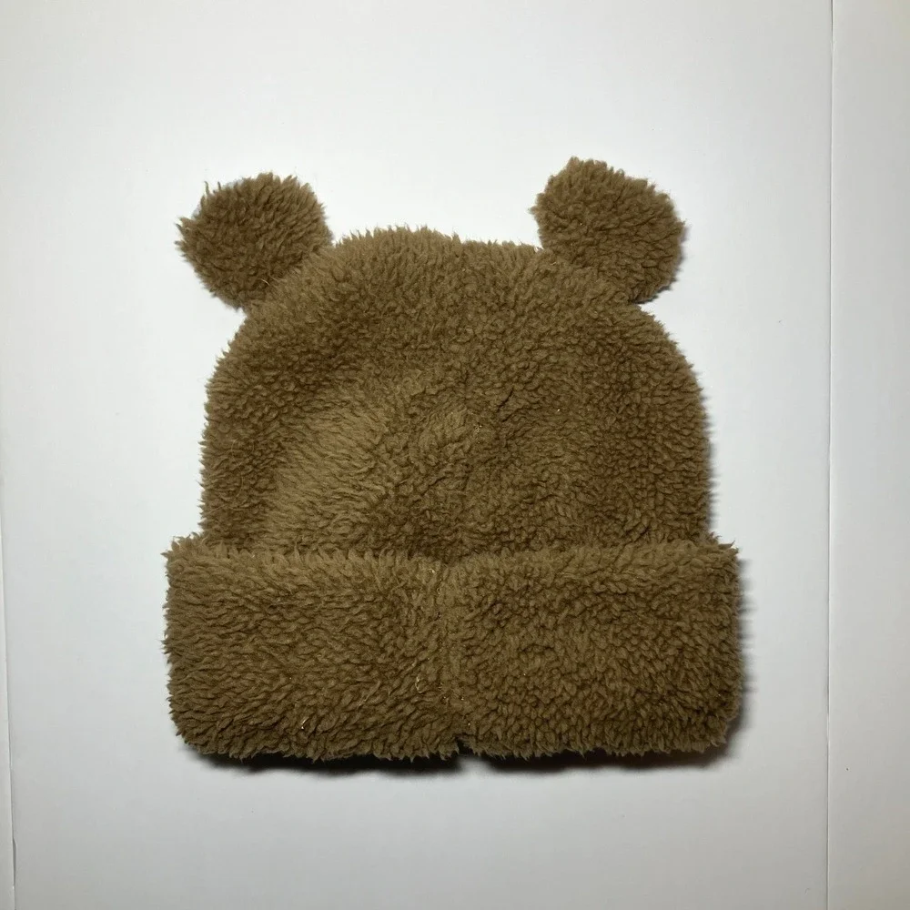 John Deere Brown Fuzzy Fleece Sherpa Hat Beanie Toddler Size Bear Ears Cute Cozy